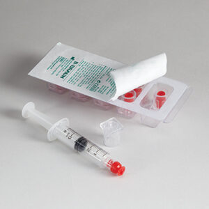 Close-up of Braun Tamper-Evident Luer-Lock Syringe Caps – sterile, individually wrapped caps for secure spore syringe sealing