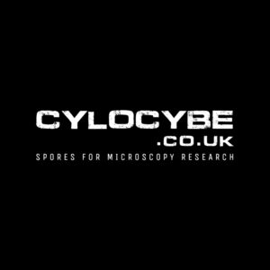 white cylocybe logo on a black background